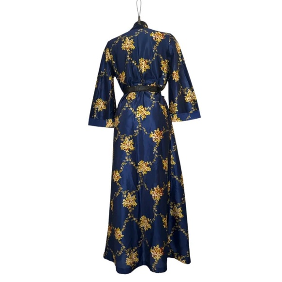 Vintage elegant blue floral kaftan kimono - Picture 3 of 4